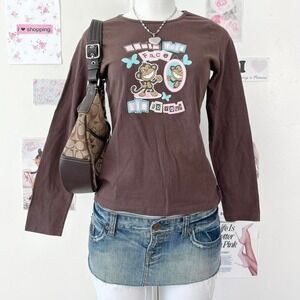 Getaway Y2K Brown Long Sleeve Graphic Tee Monkey XS— Mall-core / Pop Aesthetic